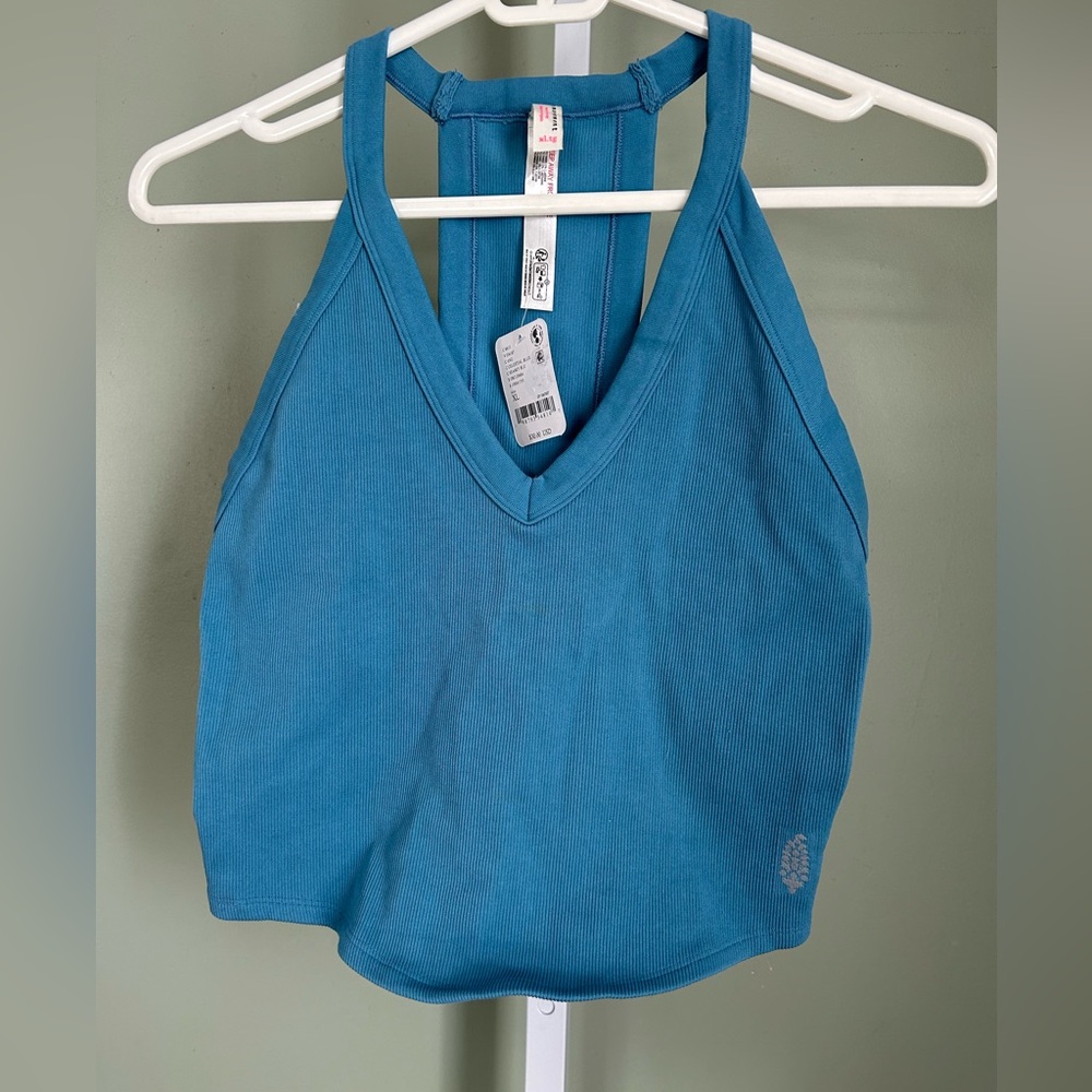 FP Movement by Free People Teal Ribbed V-Neck Cropped Tank